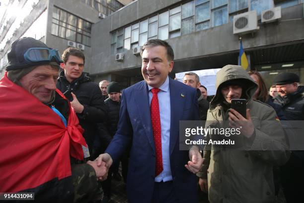 Former Georgian President and ex-governor of the Odessa region of Ukraine Mikheil Saakashvili is seen with his supporters after the court hearing in...