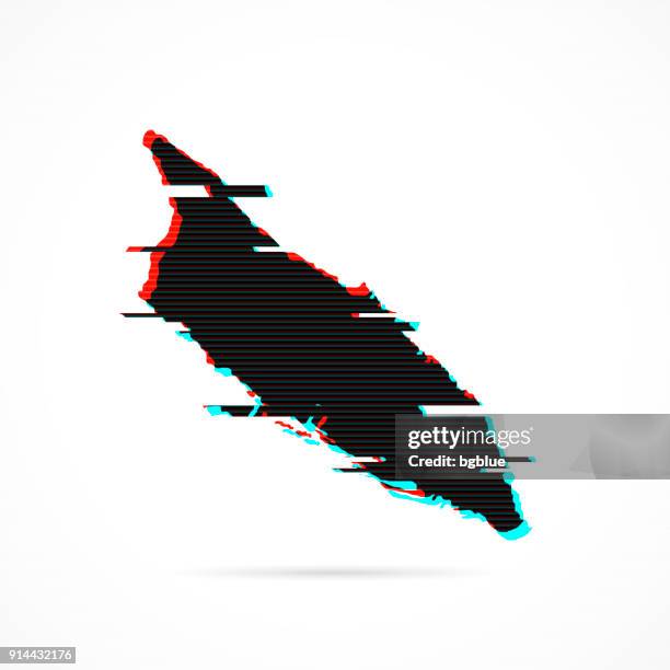 aruba map in distorted glitch style. modern trendy effect - pixel screen texture stock illustrations