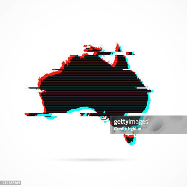 australia map in distorted glitch style. modern trendy effect - computer screen texture stock illustrations