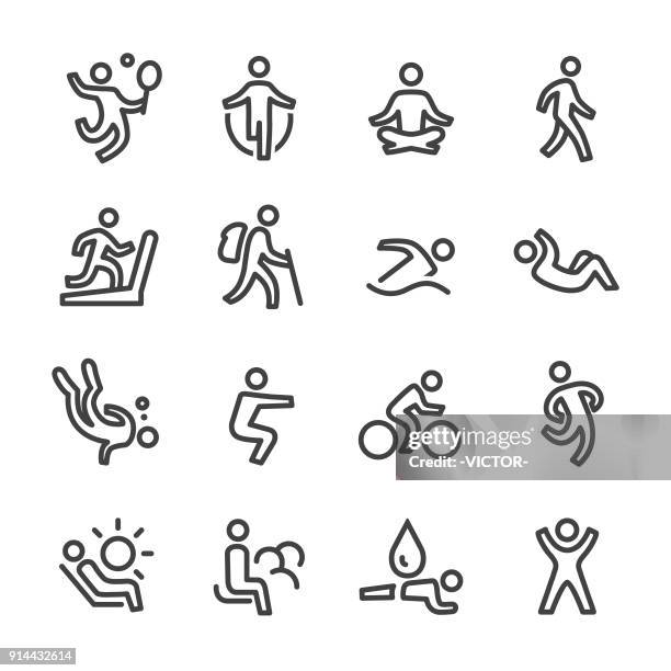 bewegung und entspannung icons - line serie - hüpfsprung stock-grafiken, -clipart, -cartoons und -symbole