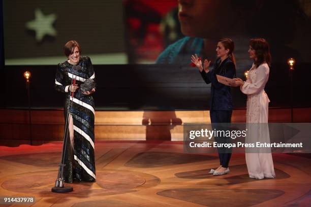 Leticia Dolera, Carla Simon and Paula Ortiz attend the 32nd edition of the 'Goya Cinema Awards' ceremony at Madrid Marriott Auditorium on February 3,...