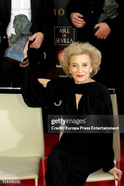 Marisa Paredes holds the award during the 32nd edition of the Goya Cinema Awards at Madrid Marriott Auditorium on February 3, 2018 in Madrid, Spain.