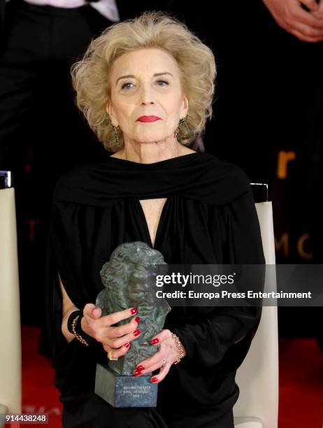 Marisa Paredes holds the award during the 32nd edition of the Goya Cinema Awards at Madrid Marriott Auditorium on February 3, 2018 in Madrid, Spain.