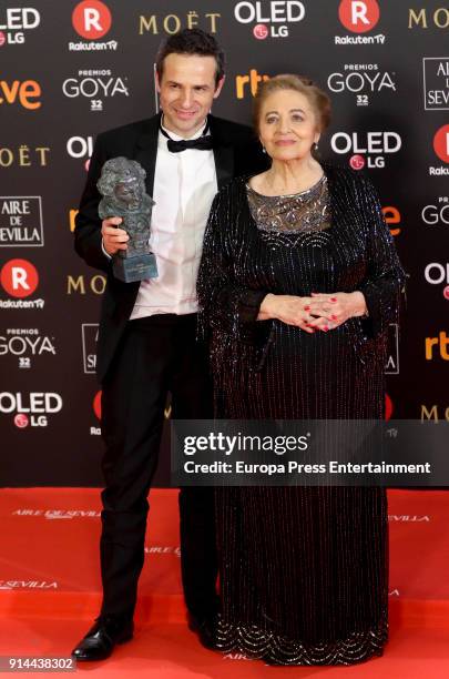 Gustavo Salmeron and Julia Salmeron hold the award during the 32nd edition of the Goya Cinema Awards at Madrid Marriott Auditorium on February 3,...