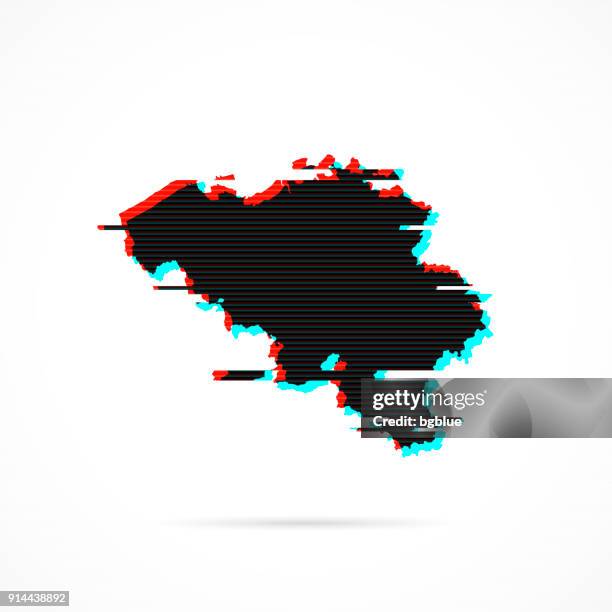 belgium map in distorted glitch style. modern trendy effect - wrong place stock illustrations