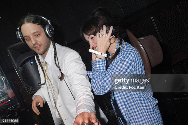 Chris from Multifunkshun and Beatrice Ardisson attend the Beatrice Ardisson Mixing during The Woody Tunes Party hosted by Ben and Jerry Ice Cream at...