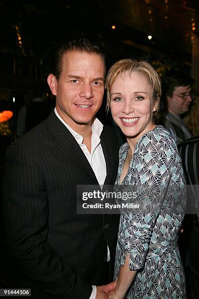 Cast members Christian Hoff and Charlotte d'Amboise pose during the opening night party for "Parade" at the Center Theatre Group's Mark Taper Forum...