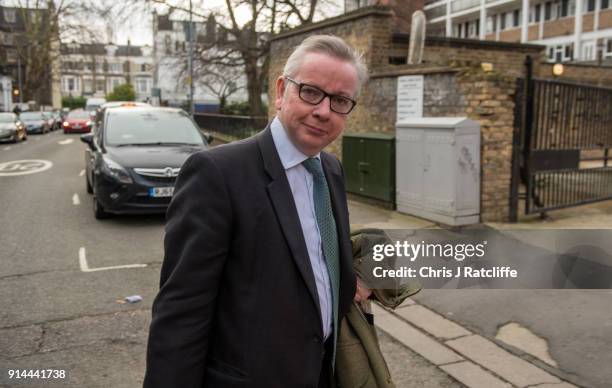 Secretary of State for Environment, Michael Gove, leaves his home on February 5, 2018 in London, England. Following claims of disunity within the...