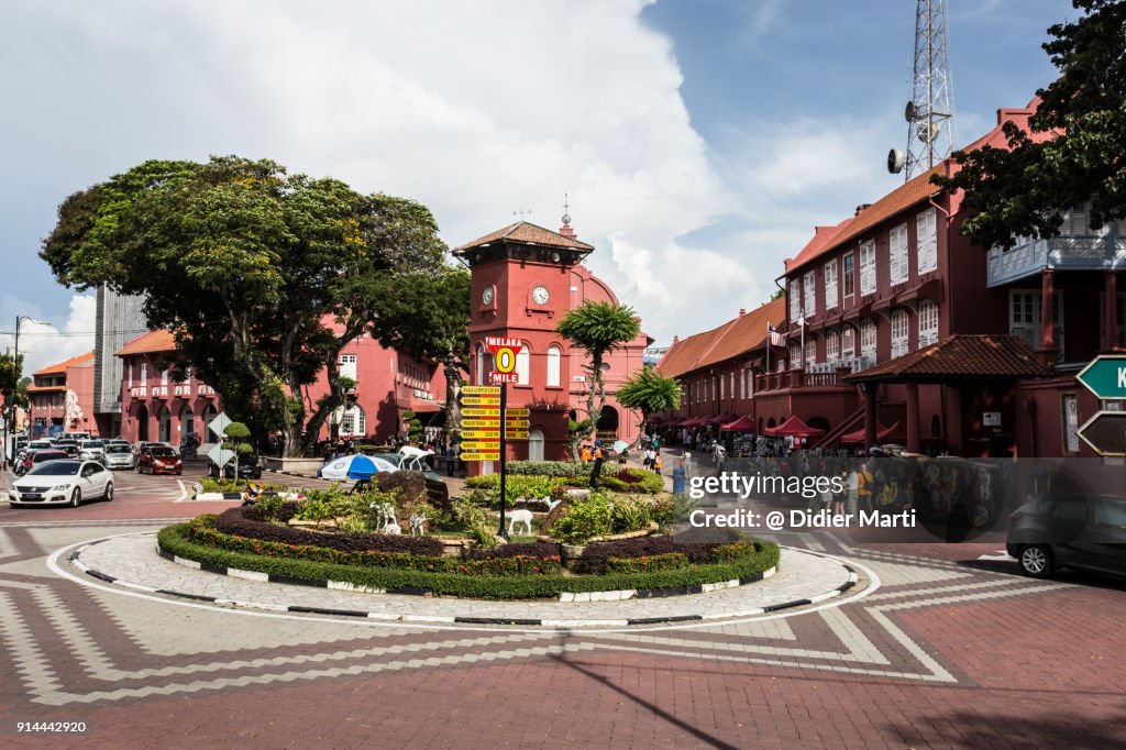 The famous Dutch square with the Christ church in the colonial district of Melaka, or Malacca, in Malaysia.