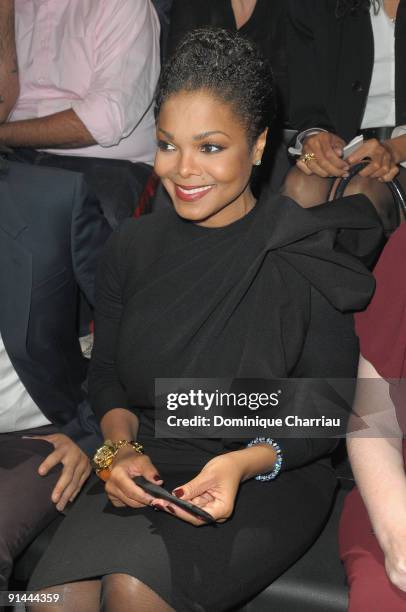 Janet Jackson attends the Lanvin Pret a Porter show as part of the Paris Womenswear Fashion Week Spring/Summer 2010 on October 2, 2009 in Paris,...