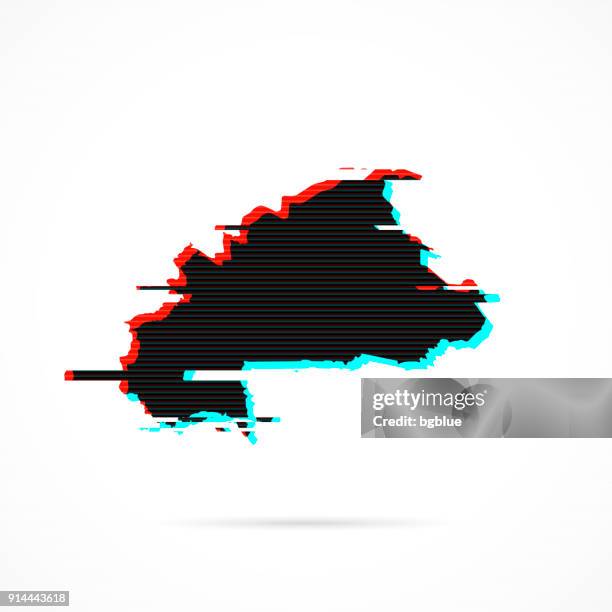burkina faso map in distorted glitch style. modern trendy effect - black static stock illustrations