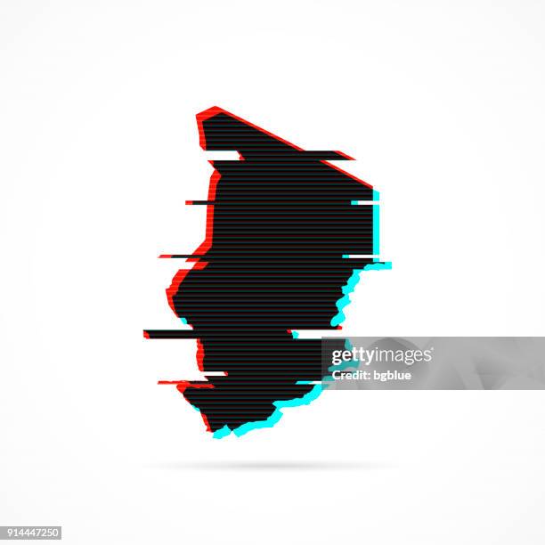 chad map in distorted glitch style. modern trendy effect - black static texture stock illustrations