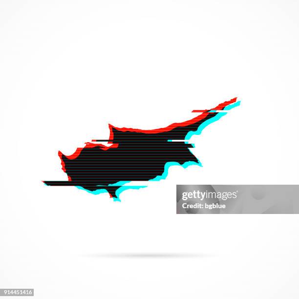 cyprus map in distorted glitch style. modern trendy effect - static texture stock illustrations