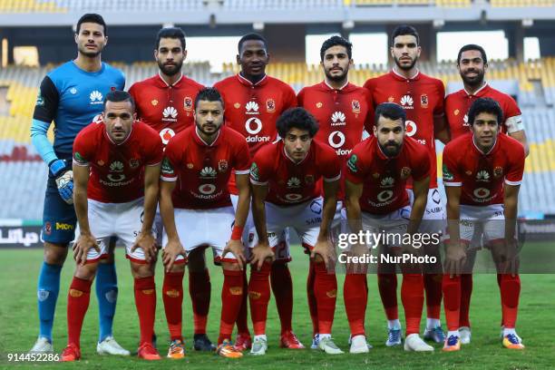 Ahly's first eleven pose for a team photo prior during the Egypt Primer League Fixtures 22 Match Between Al-Ahly and Al-ittihad, in Borg Al-arab...