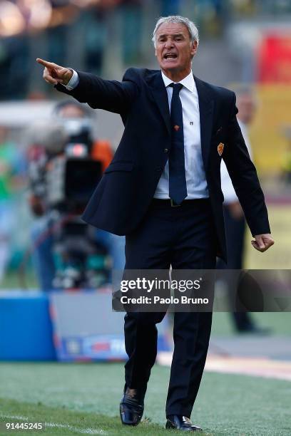 Claudio Ranieri the coach of AS Roma looks on during the Serie A match between AS Roma and SSC Napoli at Olimpico Stadium on October 4, 2009 in Rome,...