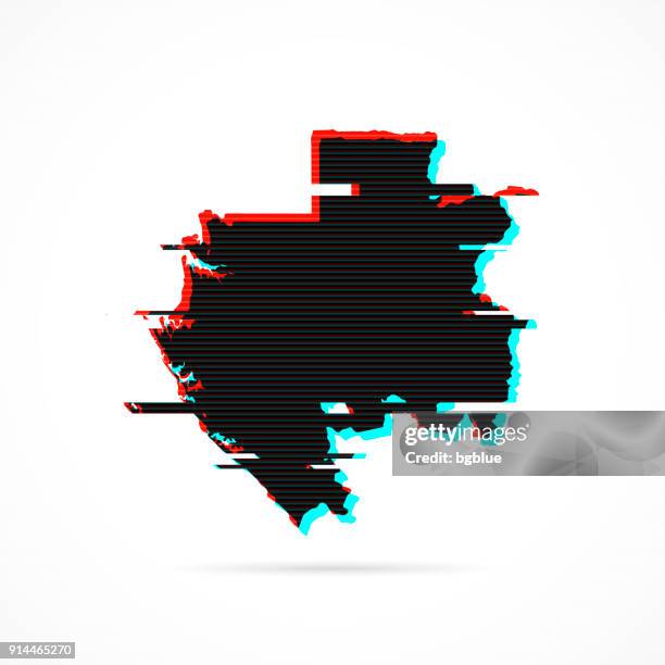gabon map in distorted glitch style. modern trendy effect - black static texture stock illustrations