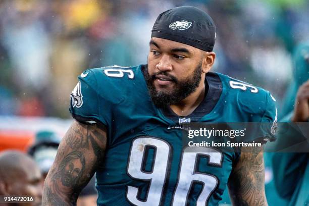 Philadelphia Eagles defensive end Derek Barnett looks on during the NFL football game between the San Francisco 49ers and the Philadelphia Eagles on...