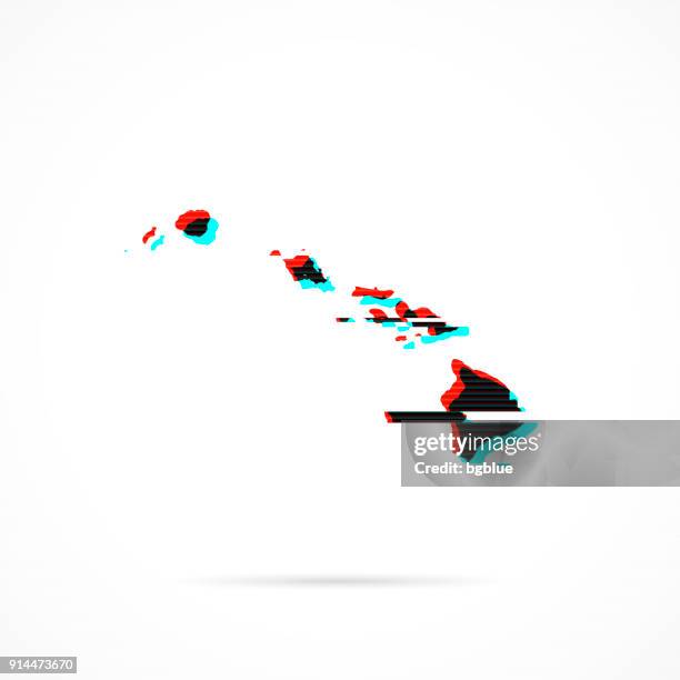 hawaii map in distorted glitch style. modern trendy effect - black static stock illustrations
