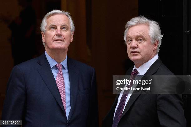 European Chief Negotiator for the United Kingdom Exiting the European Union Michel Barnier and Brexit Secretary David Davis walk in Downing Street...