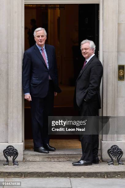 European Chief Negotiator for the United Kingdom Exiting the European Union Michel Barnier and Brexit Secretary David Davis walk in Downing Street...