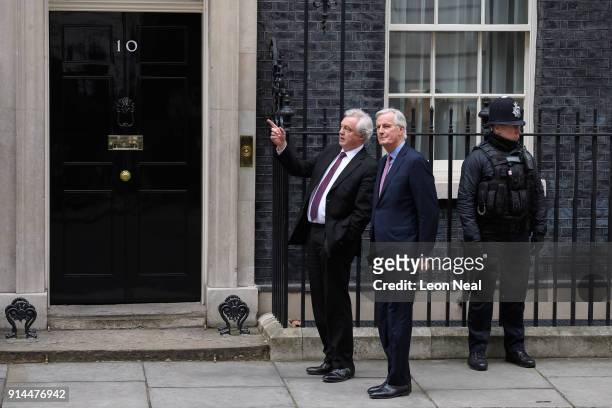 European Chief Negotiator for the United Kingdom Exiting the European Union Michel Barnier and Brexit Secretary David Davis walk in Downing Street...