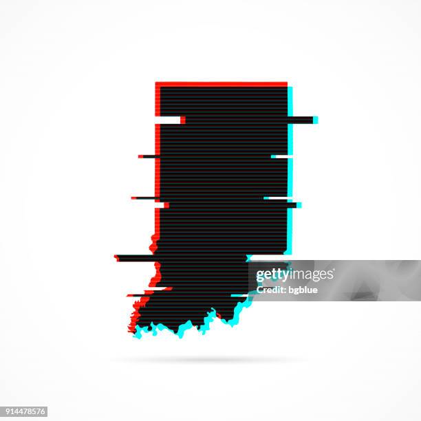 indiana map in distorted glitch style. modern trendy effect - black static stock illustrations