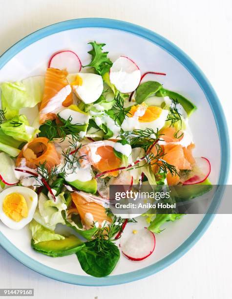 smoked salmon salad - régime faible en glucides photos et images de collection