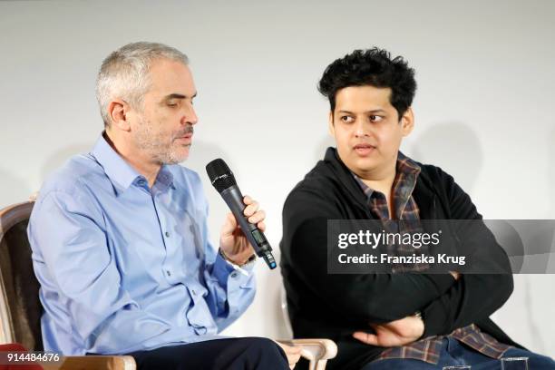 Alfonso Cuaron and Chaitanya Tamhane during the Rolex Arts Initiative Press Briefing at Hotel Adlon on February 5, 2018 in Berlin, Germany.