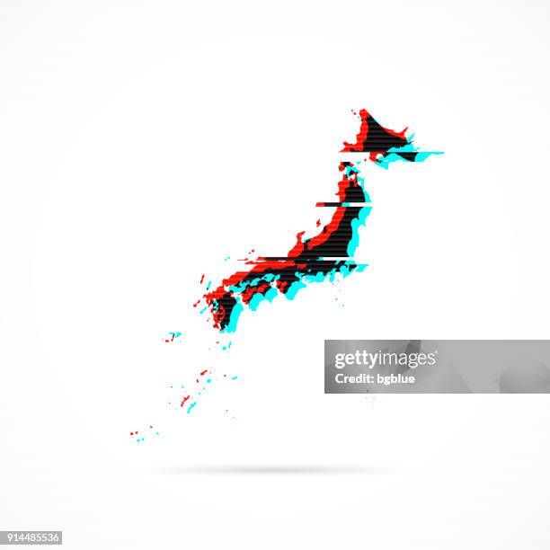 japan map in distorted glitch style. modern trendy effect - black static texture stock illustrations