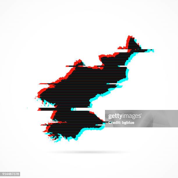 nordkorea-karte im verzerrten glitch-stil. moderne trendige wirkung - north korea stock-grafiken, -clipart, -cartoons und -symbole