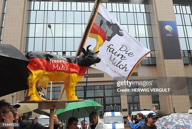 Dairy farmers coming from several European countries, mainly Germany, France and Belgium, protest on October 5, 2009 against falling milk prices in...