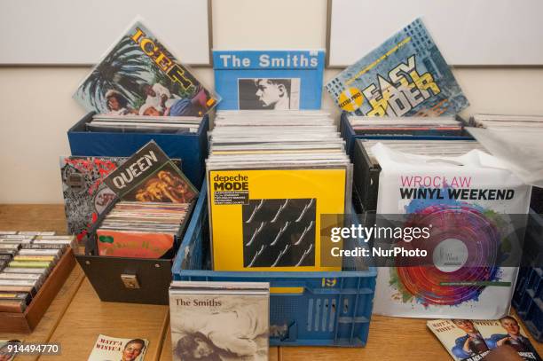 Old records and audio tapes are seen on sale at a second hand market in the city library in Bydgoszcz, Poland on February 1, 2018. Vinyl records have...