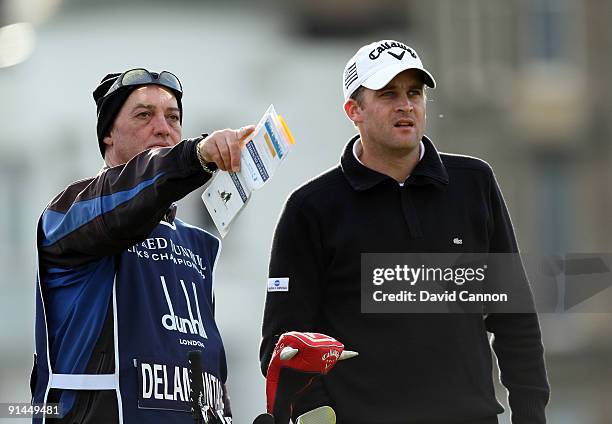 Francois Delamontagne of France on the second tee during the final round of The Alfred Dunhill Links Championship at The Old Course on October 5,...