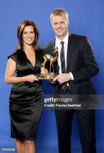 Thomas 'Tom' Bartels and former ice skating champion Katarina Witt attend their presentation as new Bambi Hosts at Sky Lounge at Side Hotel on...