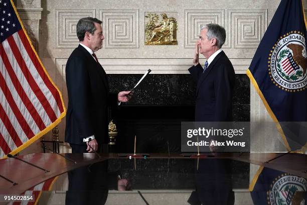 Jerome Powell takes oath during a swearing-in ceremony, officiated by Vice Chair for Supervision Randal K. Quarles , February 5, 2018 at the Federal...