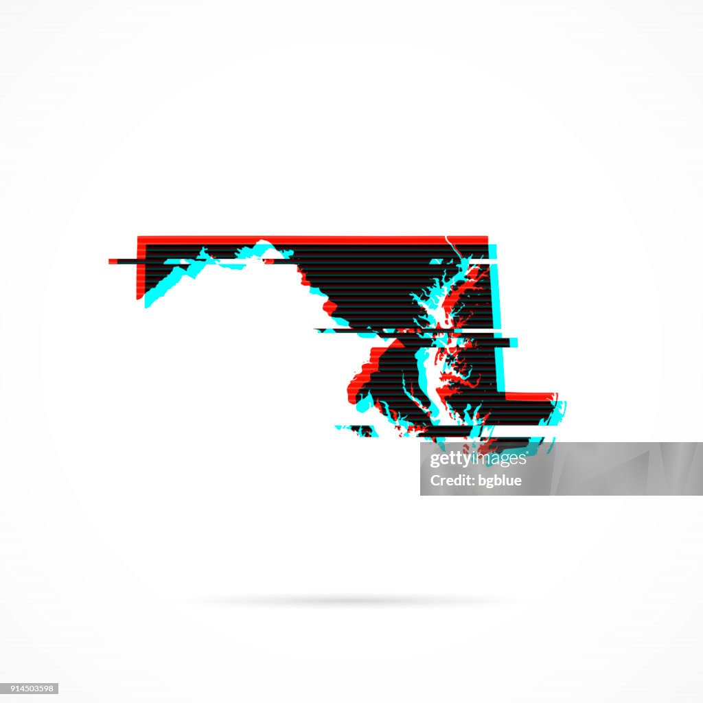 Maryland map in distorted glitch style. Modern trendy effect
