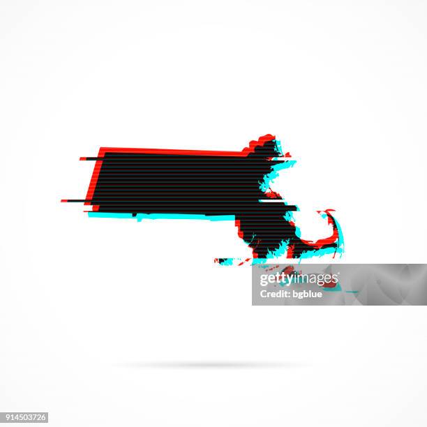 massachusetts map in distorted glitch style. modern trendy effect - black static stock illustrations