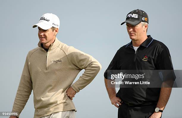 Former Australian cricket captain Steve Waugh with his palying partner Scott Strange of Australia during the final round of The Alfred Dunhill Links...