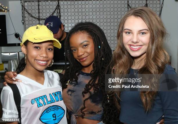 Actors Kyla Drew, Jaida Benjamin and Caitlin Carmichael attend the private Super Bowl/episode viewing party hosted by "This Is Us" Star Niles Fitch...