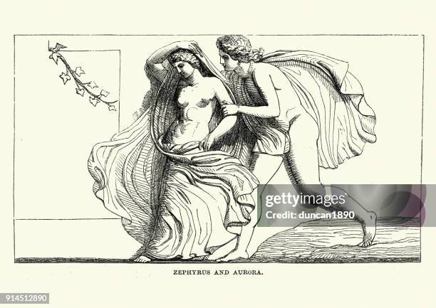 klassische mythologie, zephyrus und aurora - zephyros stock-grafiken, -clipart, -cartoons und -symbole