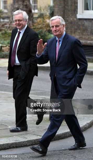 European Chief Negotiator for the United Kingdom Exiting the European Union Michel Barnier and Brexit Secretary David Davis walk to 10 Downing Street...