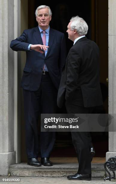 European Chief Negotiator for the United Kingdom Exiting the European Union Michel Barnier and Brexit Secretary David Davis walk to 10 Downing Street...