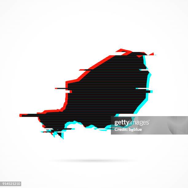 niger map in distorted glitch style. modern trendy effect - black static texture stock illustrations