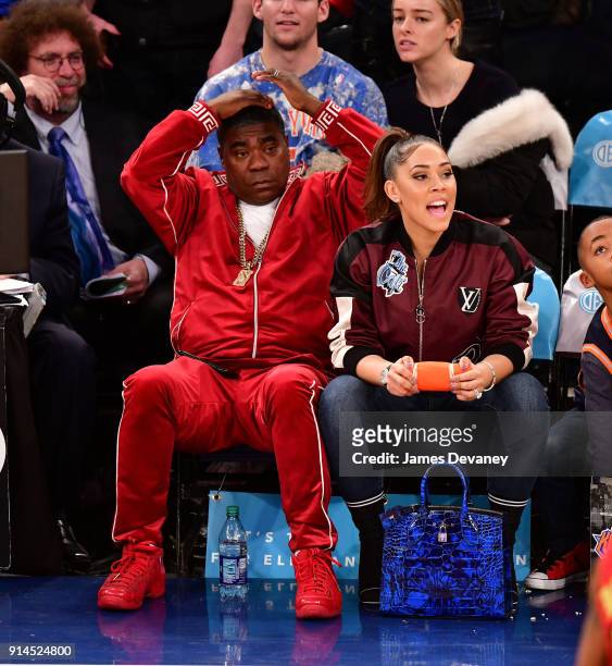 Tracy Morgan and Megan Wollover attend the New York Knicks vs Atlanta Hawks game at Madison Square Garden on February 4, 2018 in New York City.