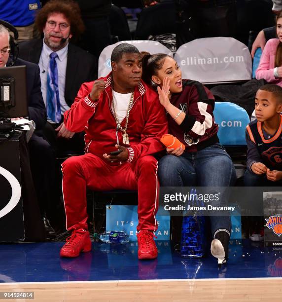 Tracy Morgan and Megan Wollover attend the New York Knicks vs Atlanta Hawks game at Madison Square Garden on February 4, 2018 in New York City.