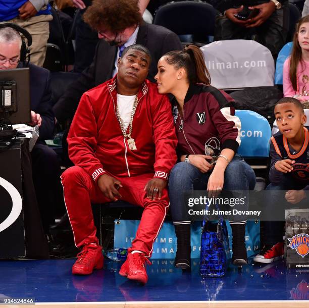 Tracy Morgan and Megan Wollover attend the New York Knicks vs Atlanta Hawks game at Madison Square Garden on February 4, 2018 in New York City.