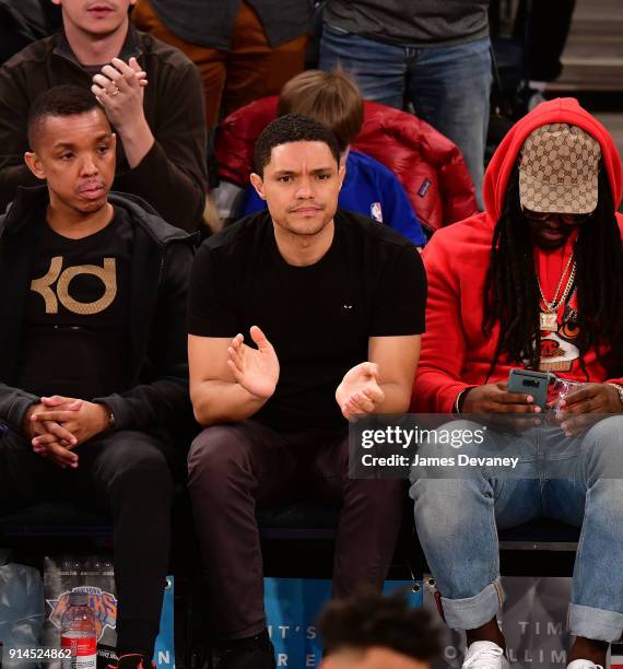 Trevor Noah attends the New York Knicks vs Atlanta Hawks game at Madison Square Garden on February 4, 2018 in New York City.