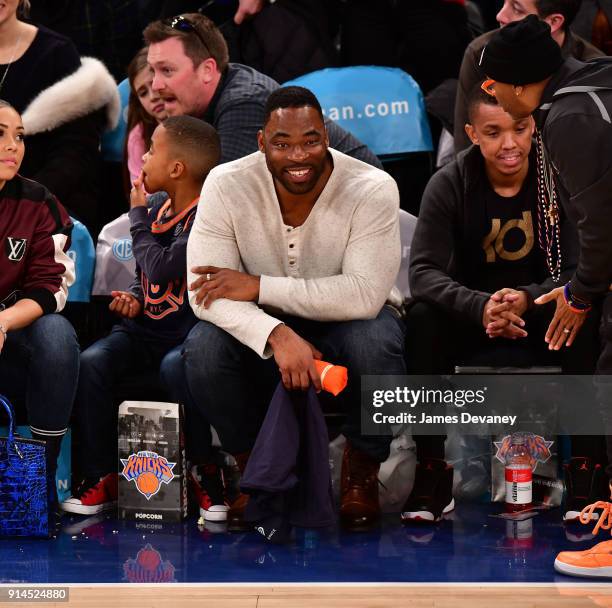 Justin Tuck attend the New York Knicks vs Atlanta Hawks game at Madison Square Garden on February 4, 2018 in New York City.