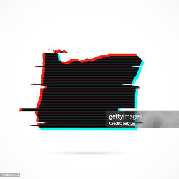 illustrazioni stock, clip art, cartoni animati e icone di tendenza di mappa dell'oregon in stile glitch distorto. effetto moderno alla moda - stato delloregon