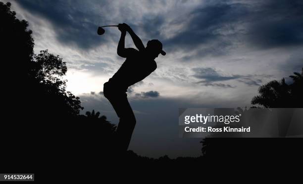 Haotong Li of China on the 15th tee during the first round of the Maybank Championship Malaysia at Saujana Golf and Country Club on February 1, 2018...
